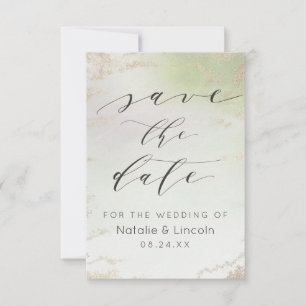 Ombre Spring Green Gold Foil Frosted Luxe Wedding Save The Date
