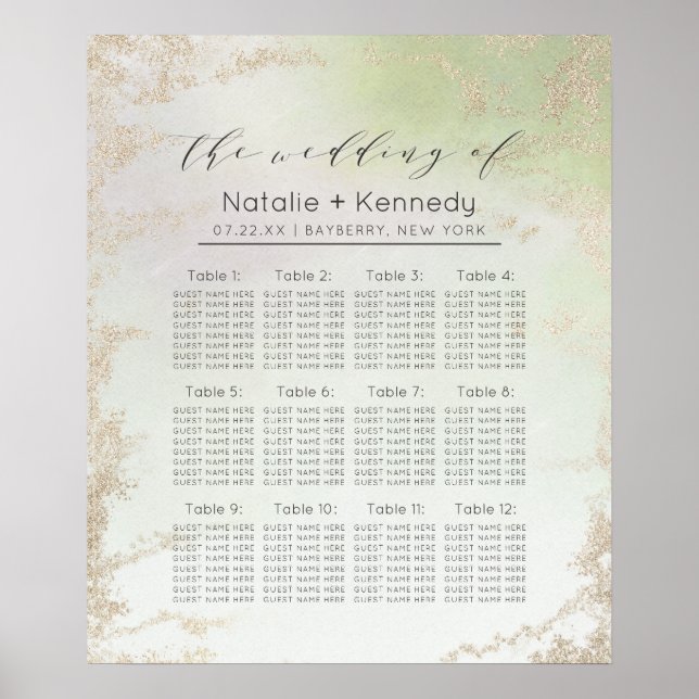 Ombre Spring Green Wedding Table Seating Chart (Front)