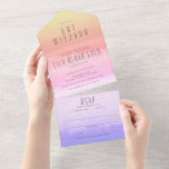 Ombre Sunset Rainbow Elegant CUSTOM BAT MITZVAH All In One Invitation<br><div class="desc">Perfect simple and elegant bar or bat mitzvah invitation! Hand made art in the background for you! FULLY CUSTOMIZABLE! Click on “Personalise” above to edit the text. Click "edit using design tool" to adjust the fonts, colours and placements. Be sure to add your return address to the back side in...</div>