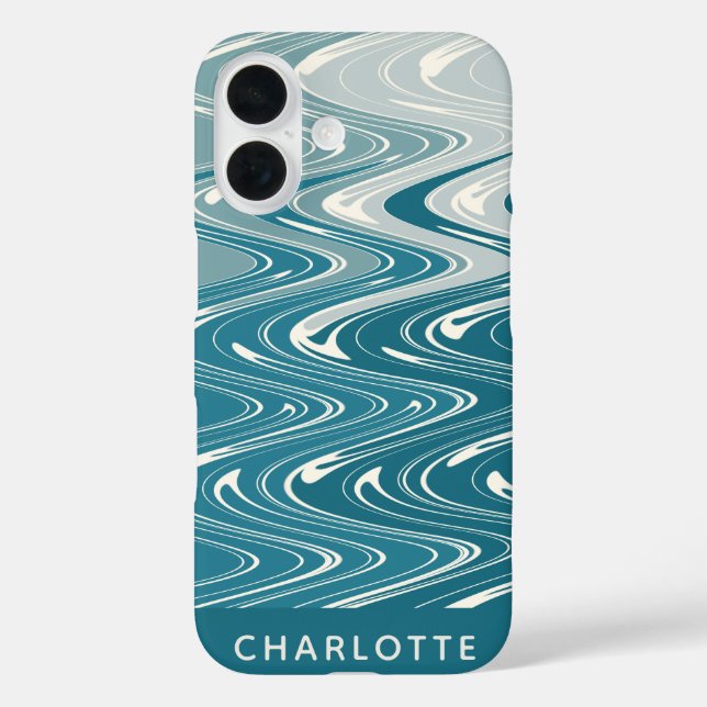 Ombre Teal Blue Abstract Waves Personalised Case-Mate iPhone Case (Back)