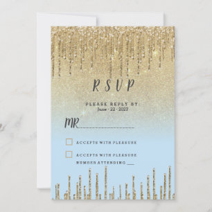 Ombre teal gold glitter drips script RSVP  Invitation