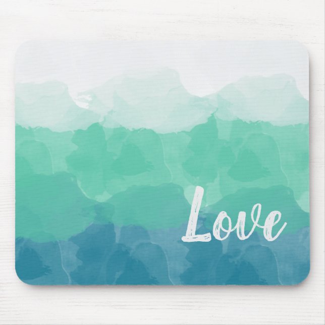Ombre Turquoise Blue and Neo Mint Love Gradient Mouse Pad (Front)