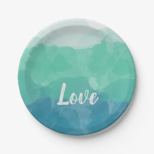 Ombre Turquoise Blue and Neo Mint Love Gradient Paper Plate