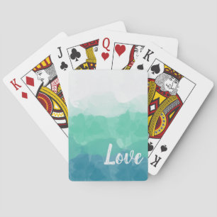 Ombre Turquoise Blue and Neo Mint Love Gradient Playing Cards