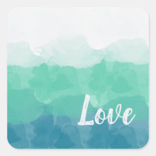 Ombre Turquoise Blue and Neo Mint Love Gradient Square Sticker