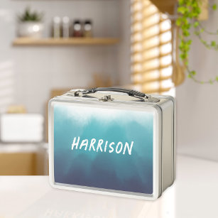Ombre Turquoise blue watercolor Ocean Metal Lunch Box