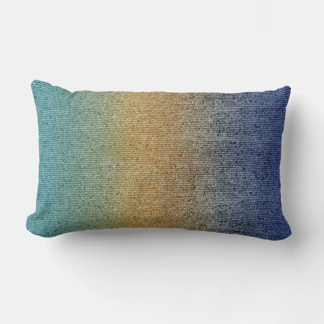 Ombre Turquoise Gold Yellow Periwinkle Blue Lines Lumbar Cushion (Front)