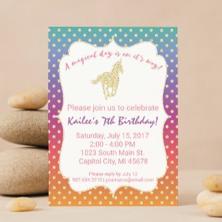 Ombre Unicorn Glitter Birthday Party Invitation