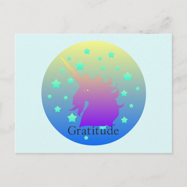 "Ombre unicorn with word gratitude"Postcard Postcard (Front)
