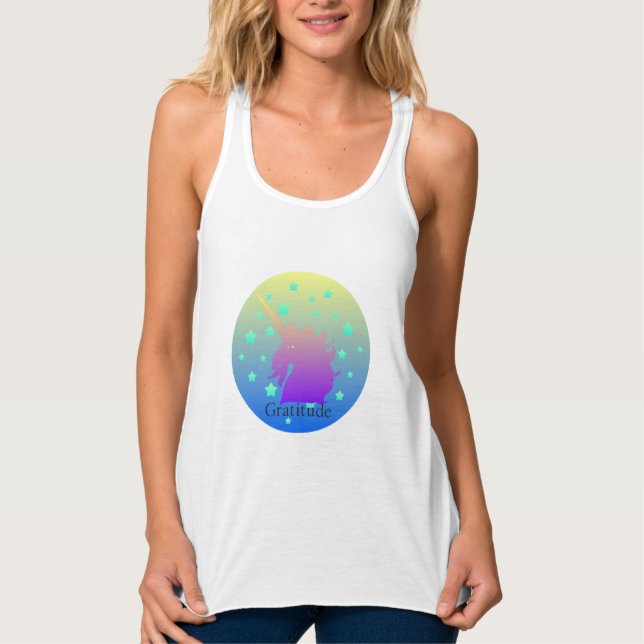 Ombre unicorn with word gratitude singlet (Front)
