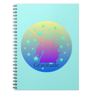 Ombre unicorn with word gratitude spiral notebook