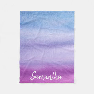 Ombre Watercolor Custom Name Purple/Blue Blanket