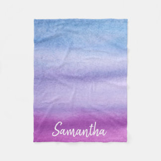 Ombre Watercolor Custom Name Purple/Blue Blanket