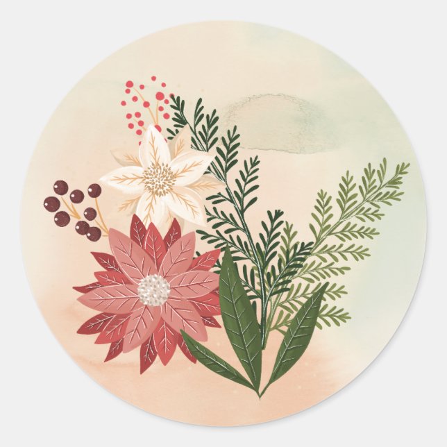 Ombre Watercolor Poinsettia Christmas Holiday Classic Round Sticker (Front)