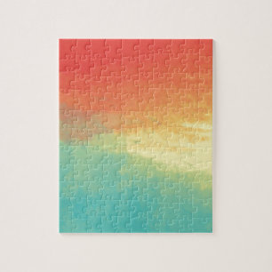 Ombre Watercolor Texture - Teal, Yellow, Coral Jigsaw Puzzle