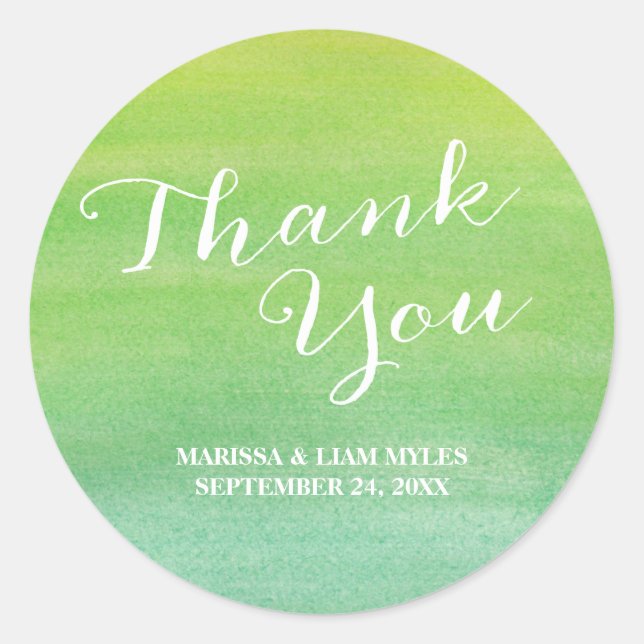Ombre Watercolor Thank You Stickers / Lime Emerald (Front)