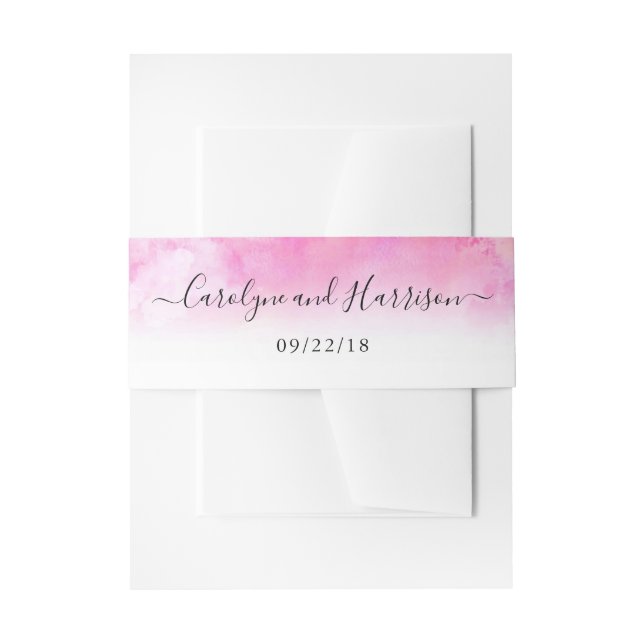 Ombre Watercolor Wedding Belly Bands - Pink Invitation Belly Band (Front Example)