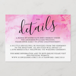 Ombre Watercolor Wedding Detail Card - Pink
