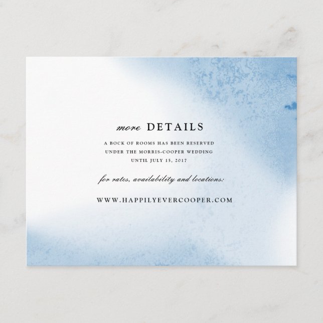 Ombre Watercolor Wedding Details Card | Blue (Front)