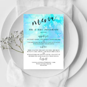 Ombre Watercolor Wedding Menu Cards - Blue