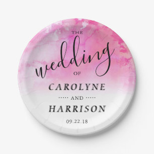 Ombre Watercolor Wedding Paper Plates - Pink