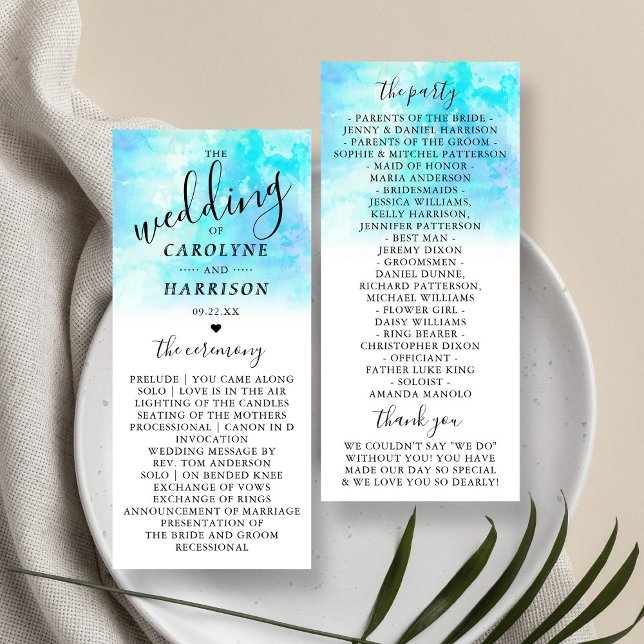 Ombre Watercolor Wedding Program Cards - Blue (Creator Uploaded)