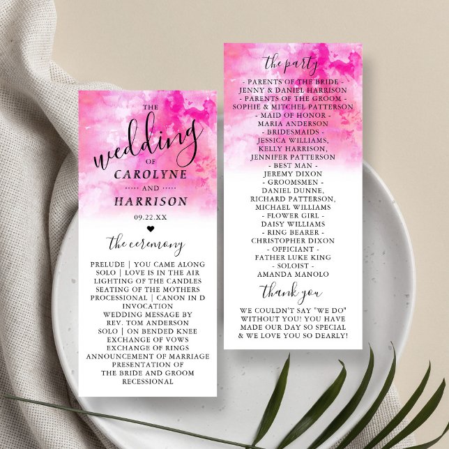 Ombre Watercolor Wedding Program Cards - Pink (Creator Uploaded)