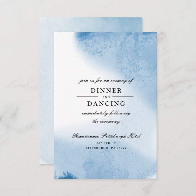 Ombre Watercolor Wedding Reception Card | Blue (Front/Back)