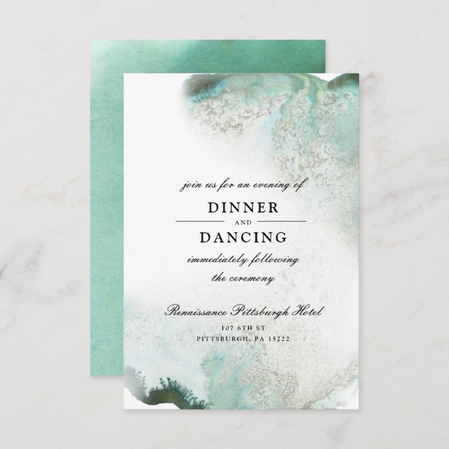 Ombre Watercolor Wedding Reception Card | GREEN (Front/Back)