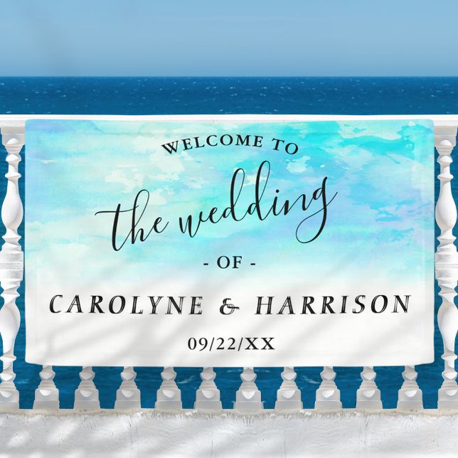 Ombre Watercolor Wedding Welcome Banner - Blue (Creator Uploaded)