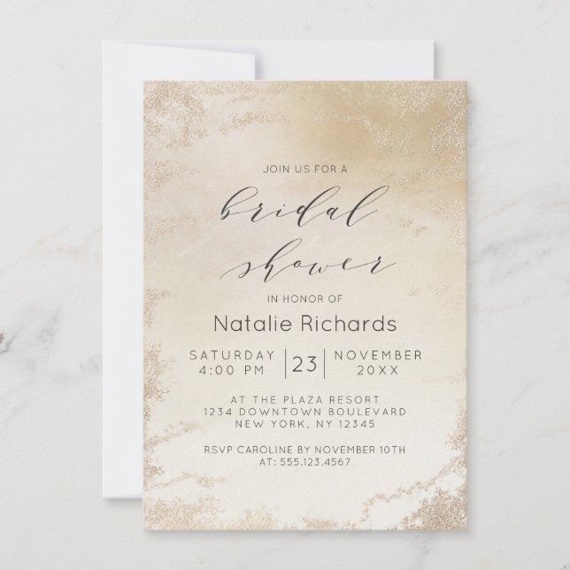 Ombre Yellow Gold Frosted Foil Luxe Bridal Shower Invitation (Front)