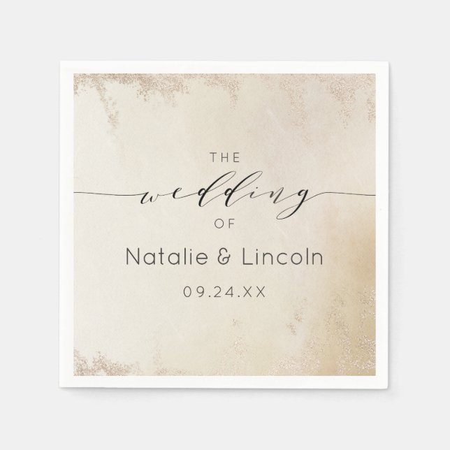 Ombre Yellow Gold Frosted Foil Wedding Monogram Napkin (Front)