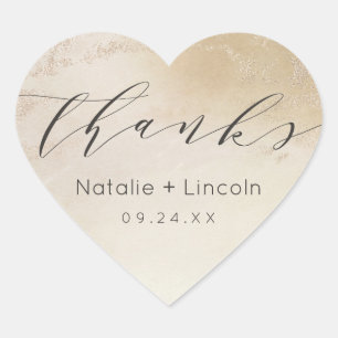 Ombre Yellow Gold Frosted Foil Wedding Thank You Heart Sticker