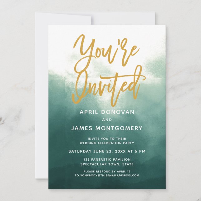 Ombre You're Invited Brush Typography Wedding Invitation (Front)