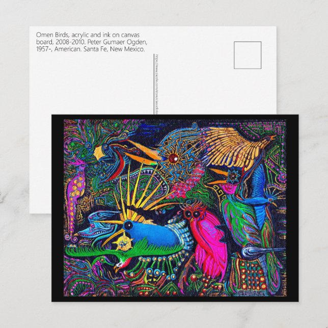 Omen Birds Postmodern Colourful Santa Fe Outsider Postcard (Front/Back)
