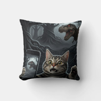 OMG A Dinosaur! Funny Cat Selfie with T-Rex Cushion