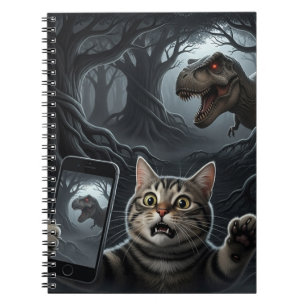 OMG A Dinosaur! Funny Cat Selfie with T-Rex Notebook