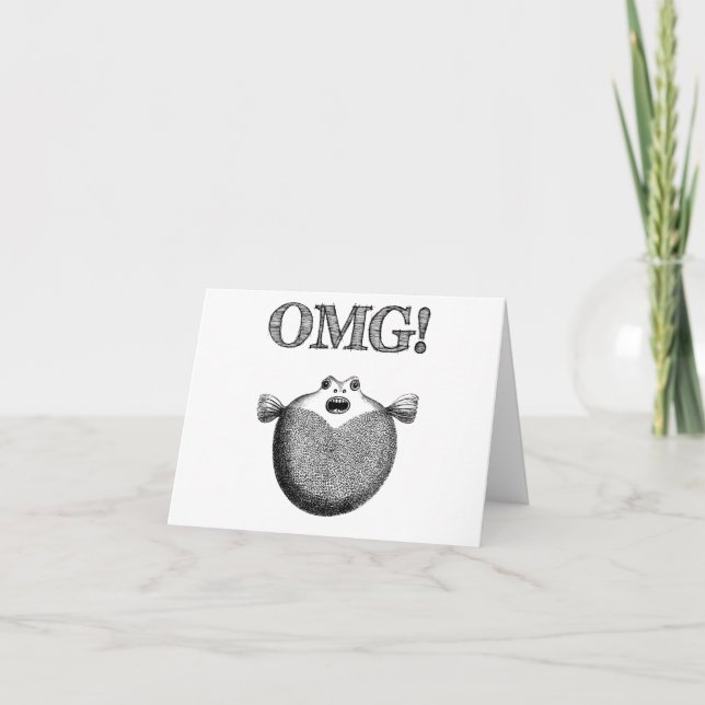 OMG Cute and Funny Illustrated Fish Note Card (Front)