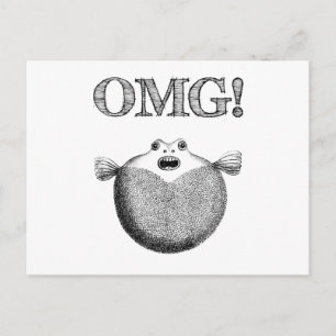 OMG! Cute & Funny Blowfish Illustration Postcard