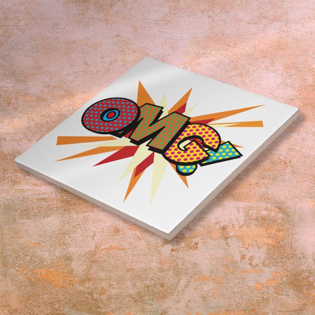 OMG Fun Colourful Comic Book Pop Art Tile (OMG Fun Colorful Comic Book Pop Art Ceramic Tile)