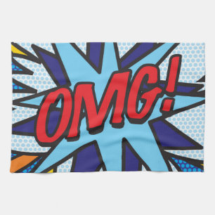 OMG Fun Retro Comic Book Pop Art Tea Towel