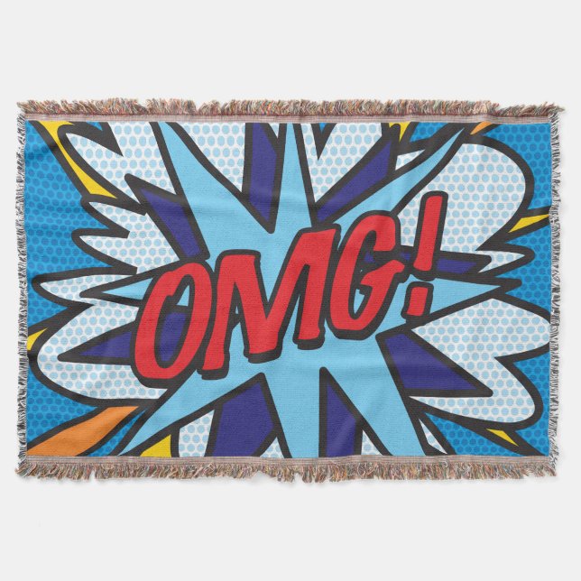 OMG Fun Retro Comic Book Pop Art Throw Blanket (Front)