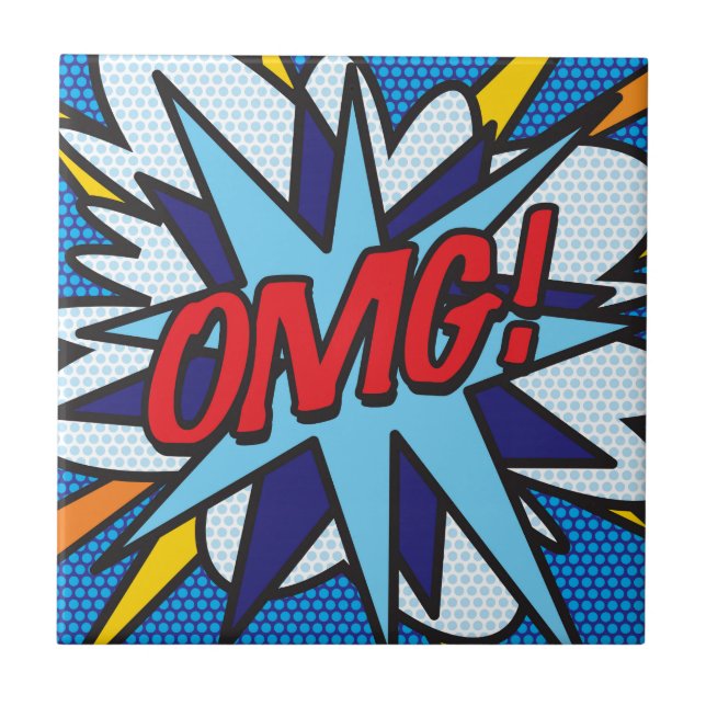 OMG Fun Retro Comic Book Pop Art Tile (Front)