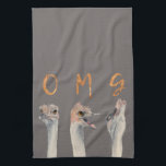 OMG Funny Ostriches Watercolor Illustration Tea Towel<br><div class="desc">Watercolor painting of ostriches with transitioning emotions from calm to a meltdown. There are letters on top of each ostriches that reads “OMG” in gold foil. Funny and cute design for animal lovers.</div>
