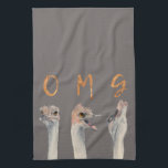 OMG Funny Ostriches Watercolor Illustration Tea Towel<br><div class="desc">Watercolor painting of ostriches with transitioning emotions from calm to a meltdown. There are letters on top of each ostriches that reads “OMG” in gold foil. Funny and cute design for animal lovers.</div>