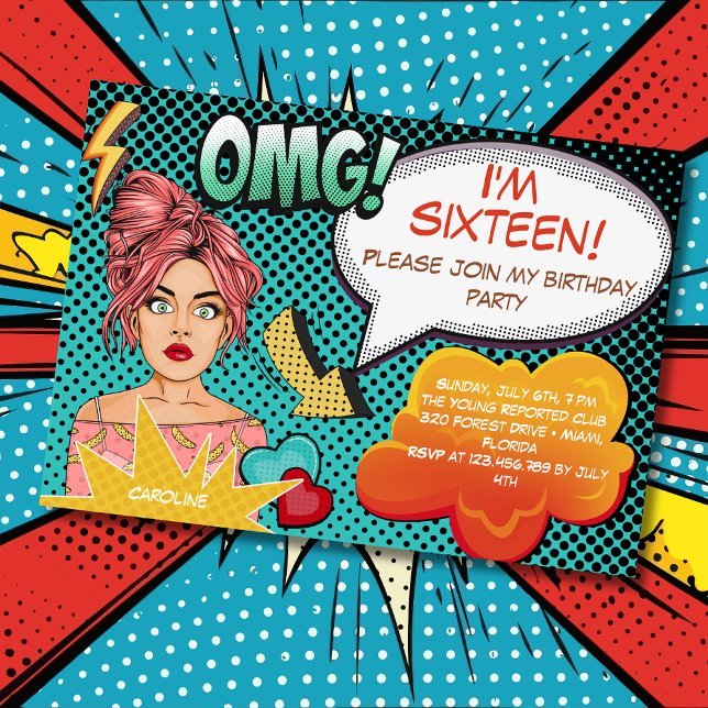 OMG! I'm... teen comics kids birthday Invitation (Creator Uploaded)