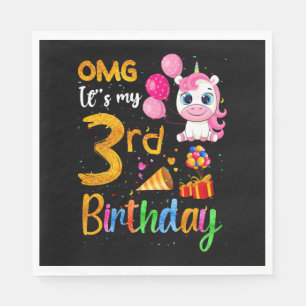OMG It's My 3rd Birthday 3 Years Old Cute Unicorn Napkin