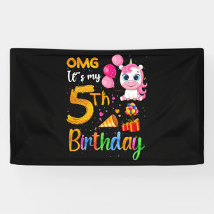 OMG It's My 5th Birthday 5 Years Old Cute Unicorn Banner