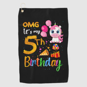 OMG It's My 5th Birthday 5 Years Old Cute Unicorn Golf Towel