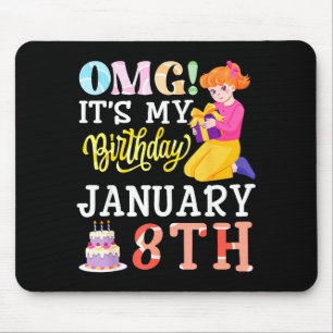 Omg Its My Birthday On January 8th Cute Girl With  Mouse Pad